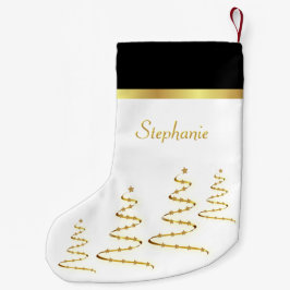 Meia De Natal Pequena Árvores e Estrelas Douradas Elegantes Simples