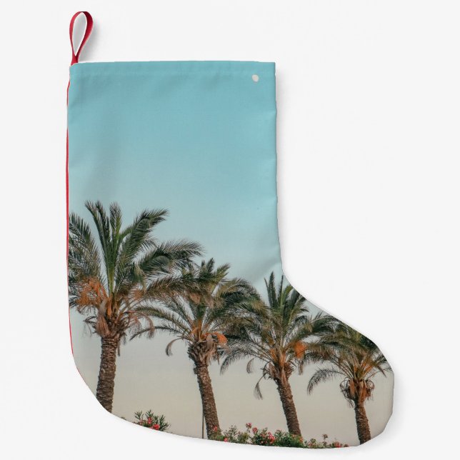 MEIA DE NATAL PEQUENA ÁRVORES VERDE PALM SOB PELE AZUL (Frente)