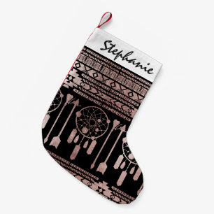 Meia De Natal Pequena Asteca tribal Dourado cor-de-rosa de Dreamcatcher