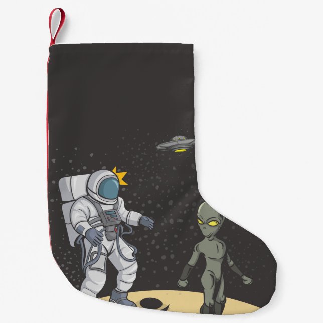 Meia De Natal Pequena Astronauta e alienígena (Frente)