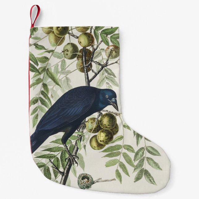 Meia De Natal Pequena Audubon Black Crow American Bird Ilustração (Frente)
