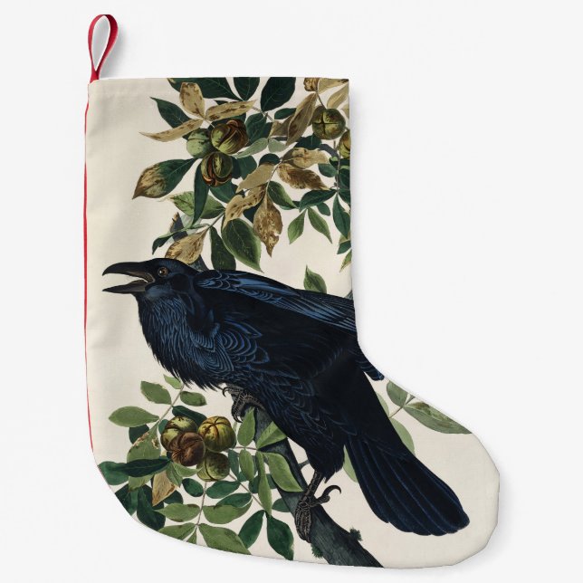 Meia De Natal Pequena Audubon Raven Bird Classic Painting (Frente)