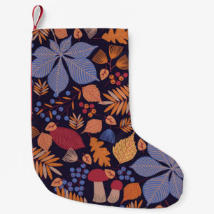 Meia De Natal Pequena Autumn Leaves, Ilustração Vintage Mushroom.