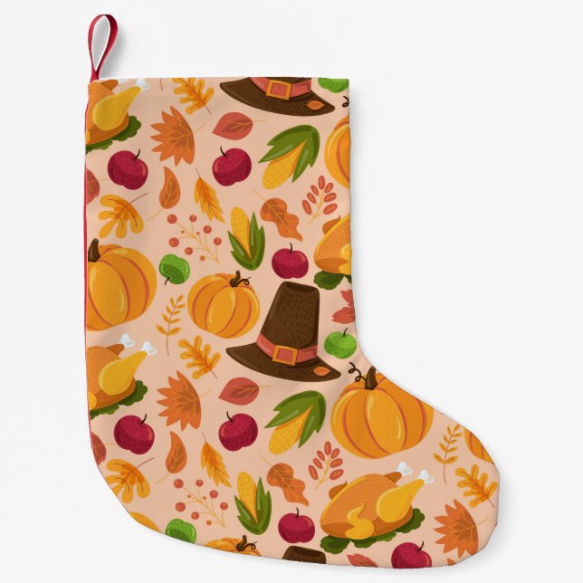 Meia De Natal Pequena Autumn seamless pattern, cute fall cartoon texture (Frente)