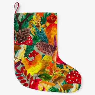 Meia De Natal Pequena Autumn Watercolor Deixa Cogumelos Padrão