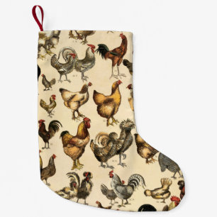 Meia De Natal Pequena Aves Antigas do Mundo Arte de Raças de Galinhas