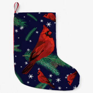 Meia De Natal Pequena Aves de inverno - cardeais em ramos de árvores de 