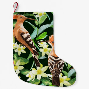Meia De Natal Pequena Aves Exóticas: Impressão de Vintagem Tropical