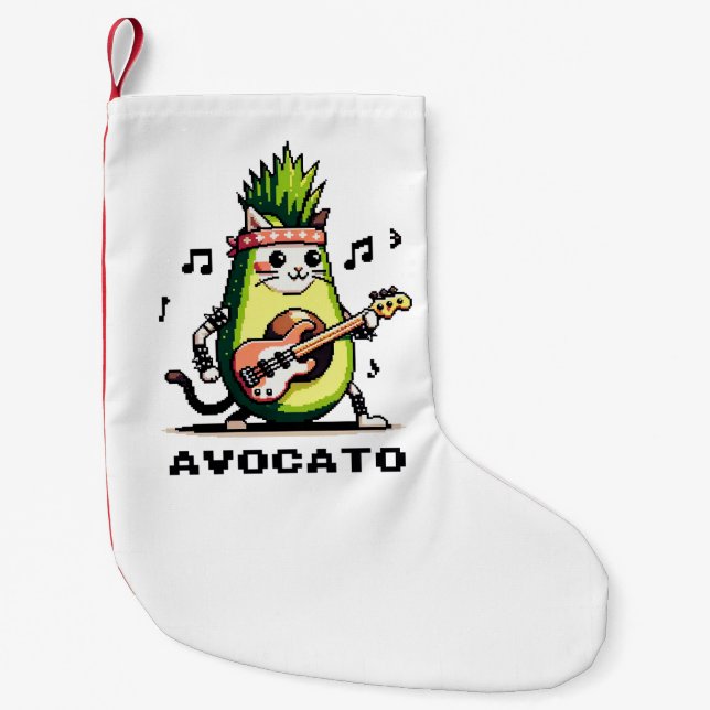 Meia De Natal Pequena Avocato - Engraçado Arte Pixel Avocado Gato Jogand (Frente)