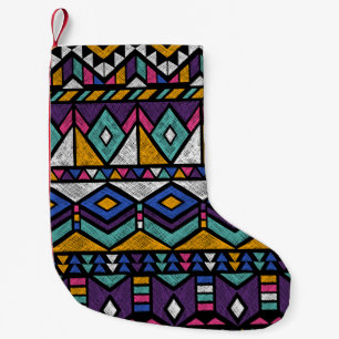 Meia De Natal Pequena Aztec Geométrico Tribal: Padrão Vintage Colorido
