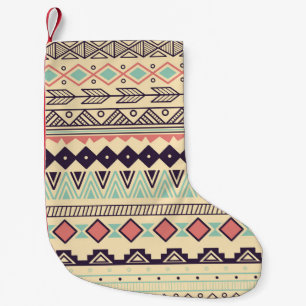 Meia De Natal Pequena Aztec Tribal Stripes: Ilustração Vintage