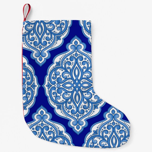 Meia De Natal Pequena Azul-branco-luxo, ornamento turco. (Frente)