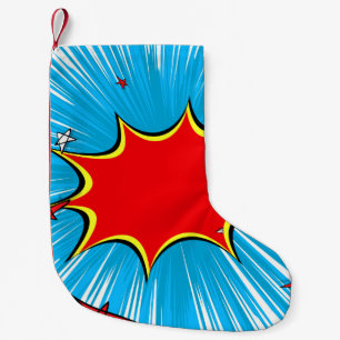 Meia De Natal Pequena Azul retro & o vermelho Stars a explosão cómica