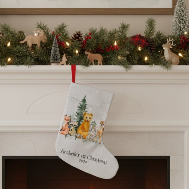 Meia De Natal Pequena Baby 1rua Woodland Animal Watercolor (Criador carregado)