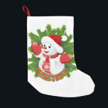 Meia De Natal Pequena Baby Snowman com Ornament Crystal Snowflakes<br><div class="desc">Fundo cristalino com flocos de neve com um bebê bonitinho Snowman para Feriados de Natal - Ilustração Original BluedarkArt The ChameleonArt.</div>