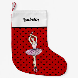 Meia De Natal Pequena Bailarina com vestido rosa e sapatos de ponta