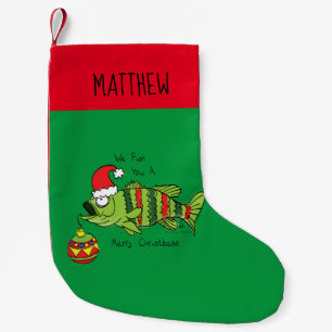 Meia De Natal Pequena Baixo Natal Engraçado Pesca Peixe Cartoon