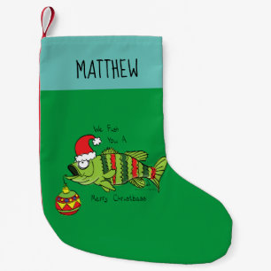 Meia De Natal Pequena Baixo Natal Engraçado Pesca Peixe Cartoon