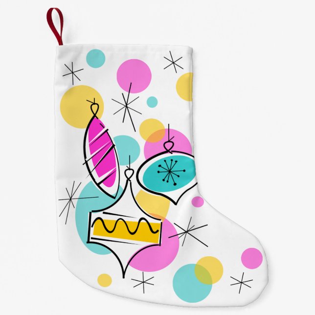 Meia De Natal Pequena Balas de Árvore Retro estocando de 2 lados (Frente)