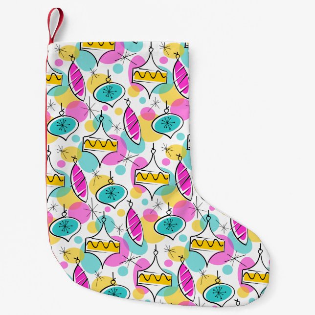 Meia De Natal Pequena Baleeiras da Árvore Retro com enxertia vermelha (Frente)