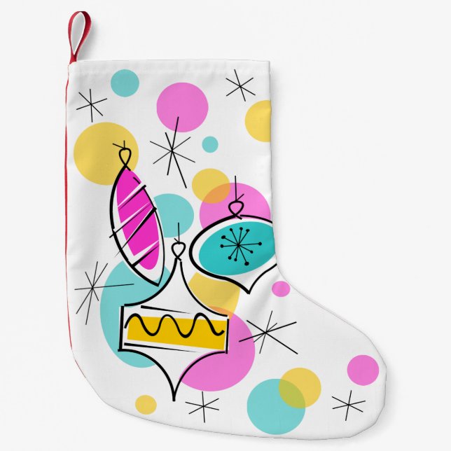 Meia De Natal Pequena Baleeiras da Árvore Retro estocando vermelho (Frente)