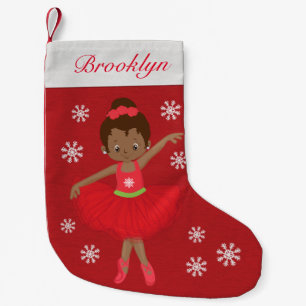 Meia De Natal Pequena Ballerina de Natal Afro-Americana Personalizada