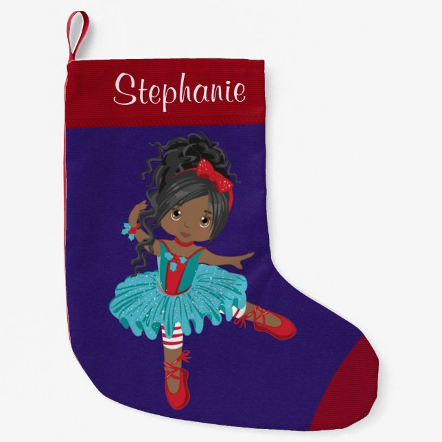 Meia De Natal Pequena Ballerina de Natal Negro (Frente)