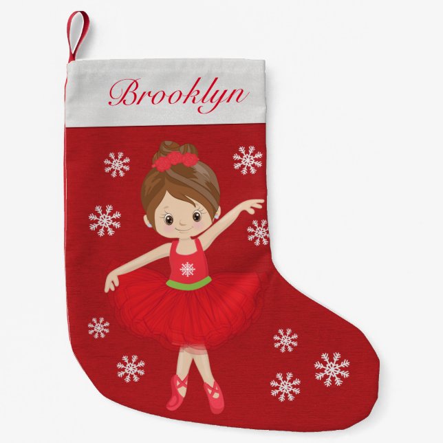 Meia De Natal Pequena Ballerina de Natal Personalizada (Frente)
