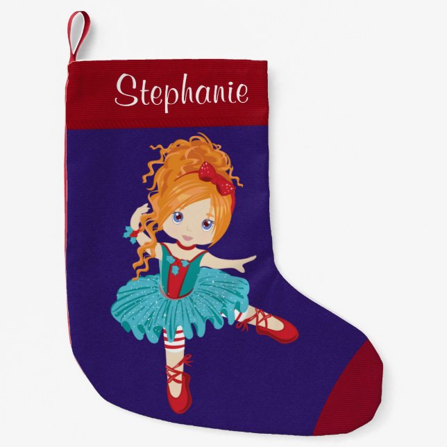 Meia De Natal Pequena Ballerina de Natal Red Hair (Frente)