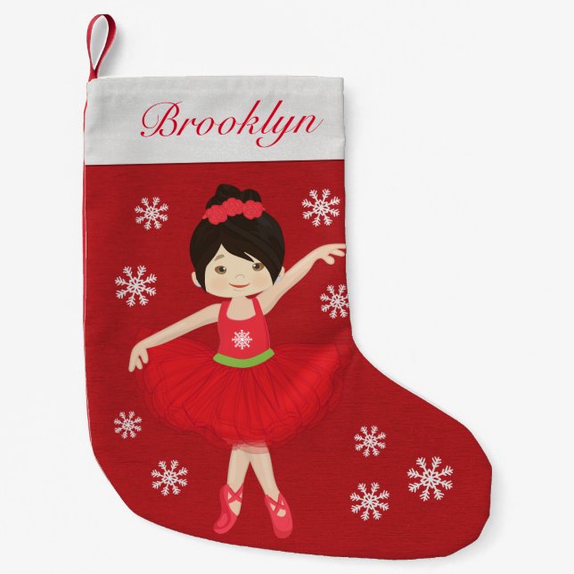 Meia De Natal Pequena Ballerina Natal Asiática Personalizada (Frente)