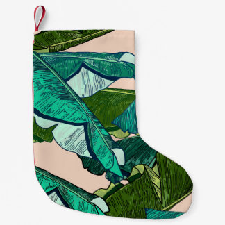Meia De Natal Pequena Banana Leaves: Padrão Tropical Sem Olhos.