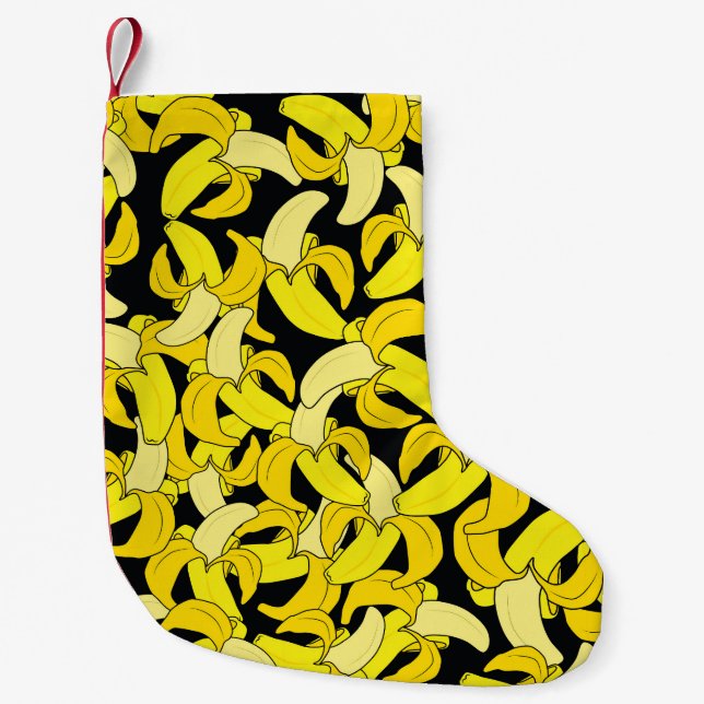 Meia De Natal Pequena Bananas Amarelas Vintage: Fundo Negro (Frente)