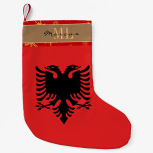 Meia De Natal Pequena Bandeira albanesa, floco de neve monograma da Albâ