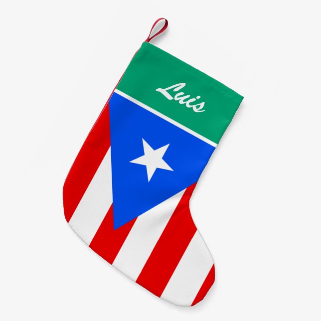 Meia De Natal Pequena Bandeira de Porto Rico estocagem de Natal personal (Frente (Pendurada))