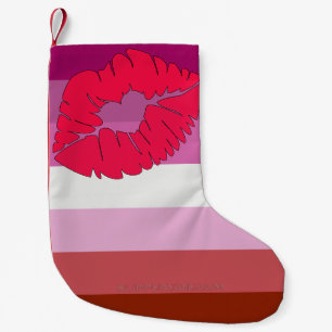 Meia De Natal Pequena Bandeira do orgulho lésbico de batom SlipperyJoe f