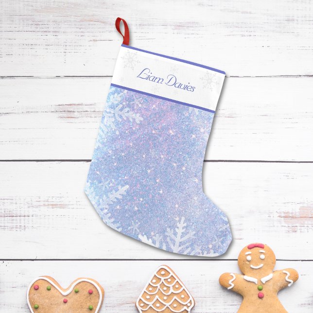 Meia De Natal Pequena Banho de Natal Personalizado, Azul, congelado (Frosty Blue Personalized Christmas Stocking)