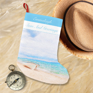 Meia De Natal Pequena Barcos De Pesca Marítimos E Saudações