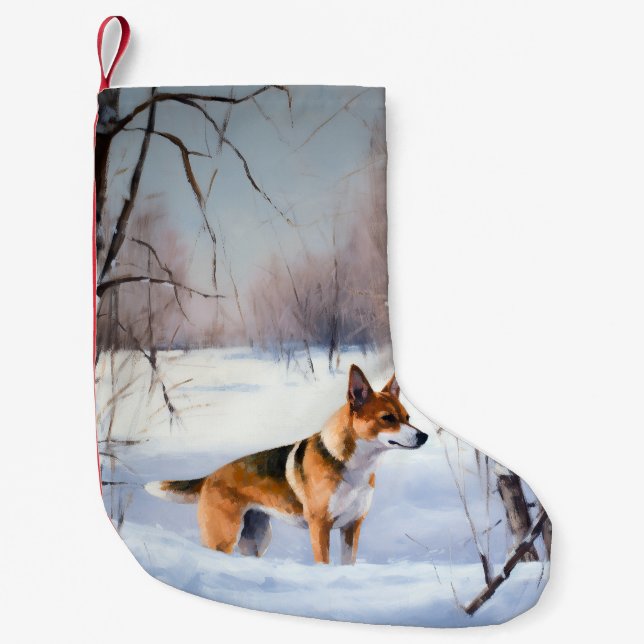 Meia De Natal Pequena Basenji Deixou nevar o Natal (Frente)