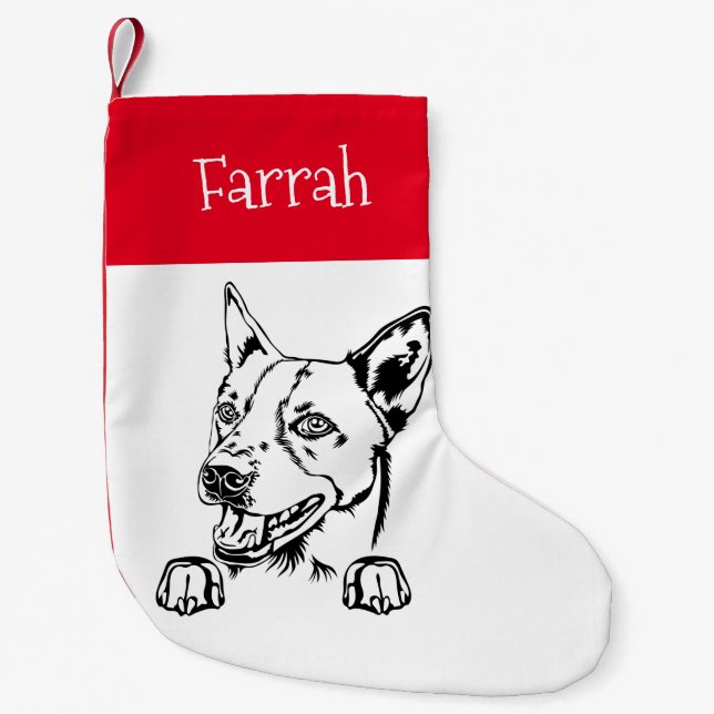 Meia De Natal Pequena Basenji Nome personalizado (Frente)