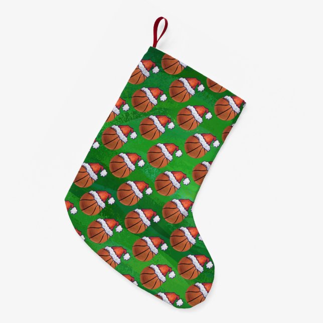 Meia De Natal Pequena Basquete Santa Hat em Verde (Frente (Pendurada))