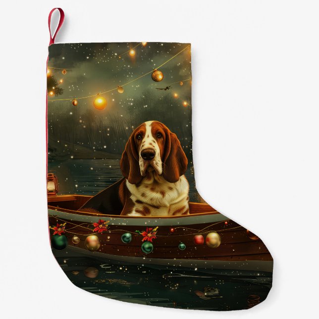 Meia De Natal Pequena Basset Hound Christmas Festive Voyage (Frente)