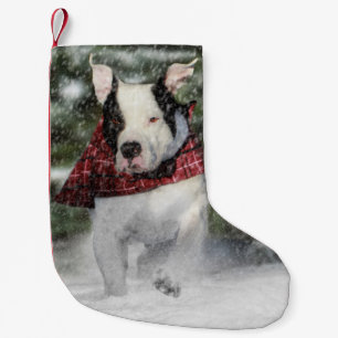 Meia De Natal Pequena Batedor de Salvamento de Bulldog Piscando na Neve