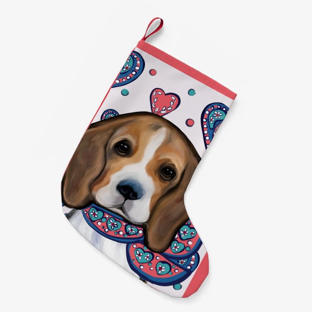 Meia De Natal Pequena Beagle       (Frente (Pendurada))