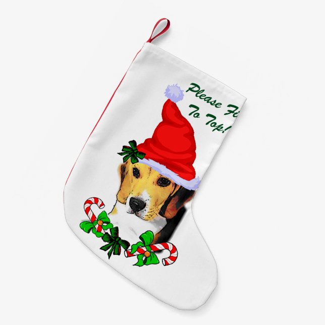 Meia De Natal Pequena Beagle abre Natal (Frente (Pendurada))