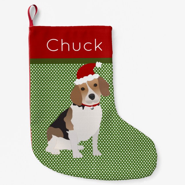 Meia De Natal Pequena Beagle de papais noeis Personalizado (Frente)
