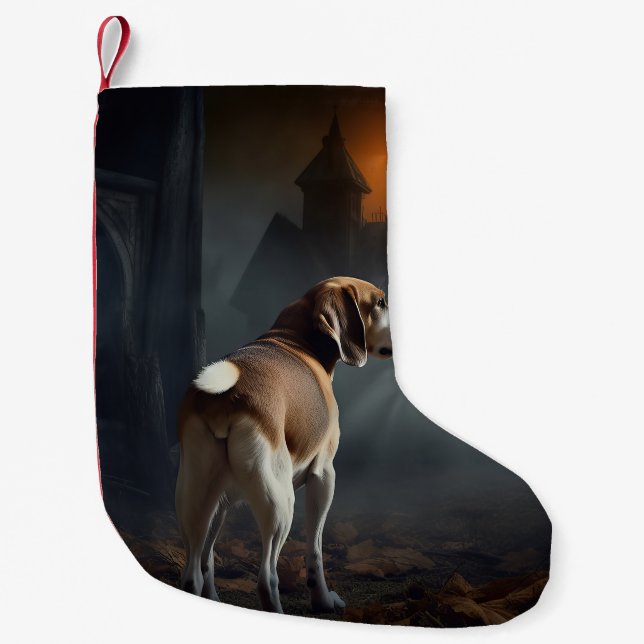 Meia De Natal Pequena Beagle Halloween Scary (Frente)
