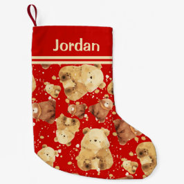 Meia De Natal Pequena Bear Vermelho Branco Cujo Nome Adicione