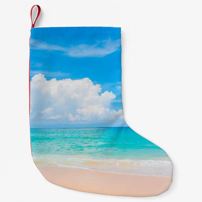 Meia De Natal Pequena Beautiful tropical beach with blue sky and white c (Frente)