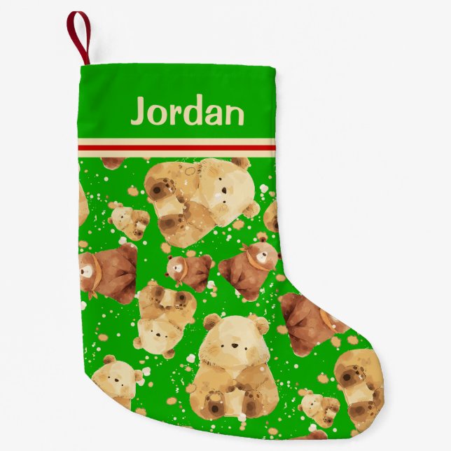 Meia De Natal Pequena Bebê Branco Verde Adicione Nome (Frente)