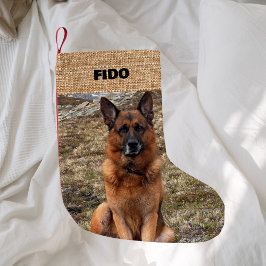 Meia De Natal Pequena Beige burlap name, foto moderna